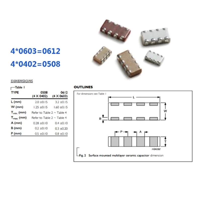 새롭고 독창적인 네트워크 어레이 0612 행 칩 커패시터 1632 0603*4 47PF ±5% NPO BOM 테이블 및 주문 일치