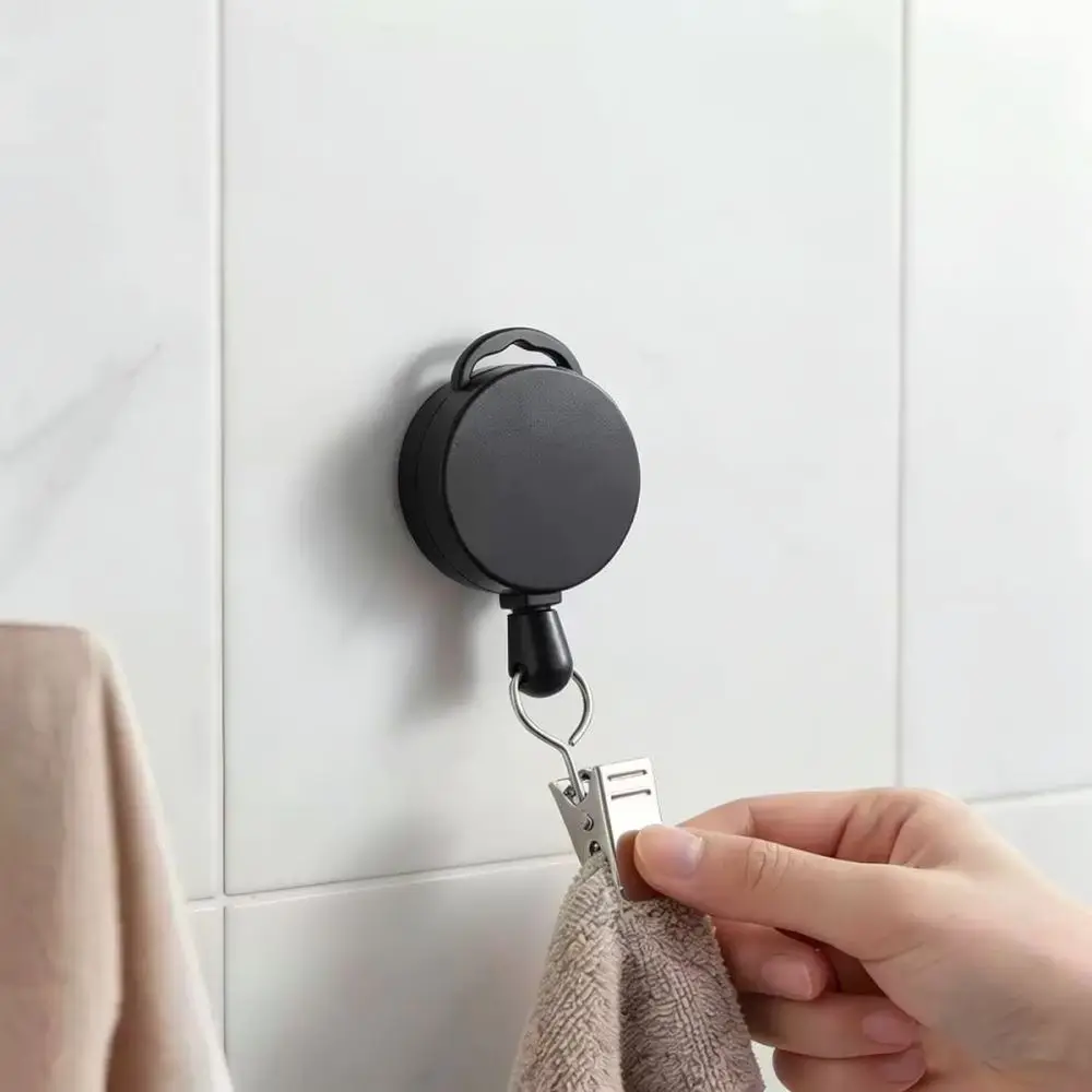 Automatic Rebound Metal Retractable Wire Holder Wall Adhesive Towel Hanger Modern Minimalist Bedroom Organizer