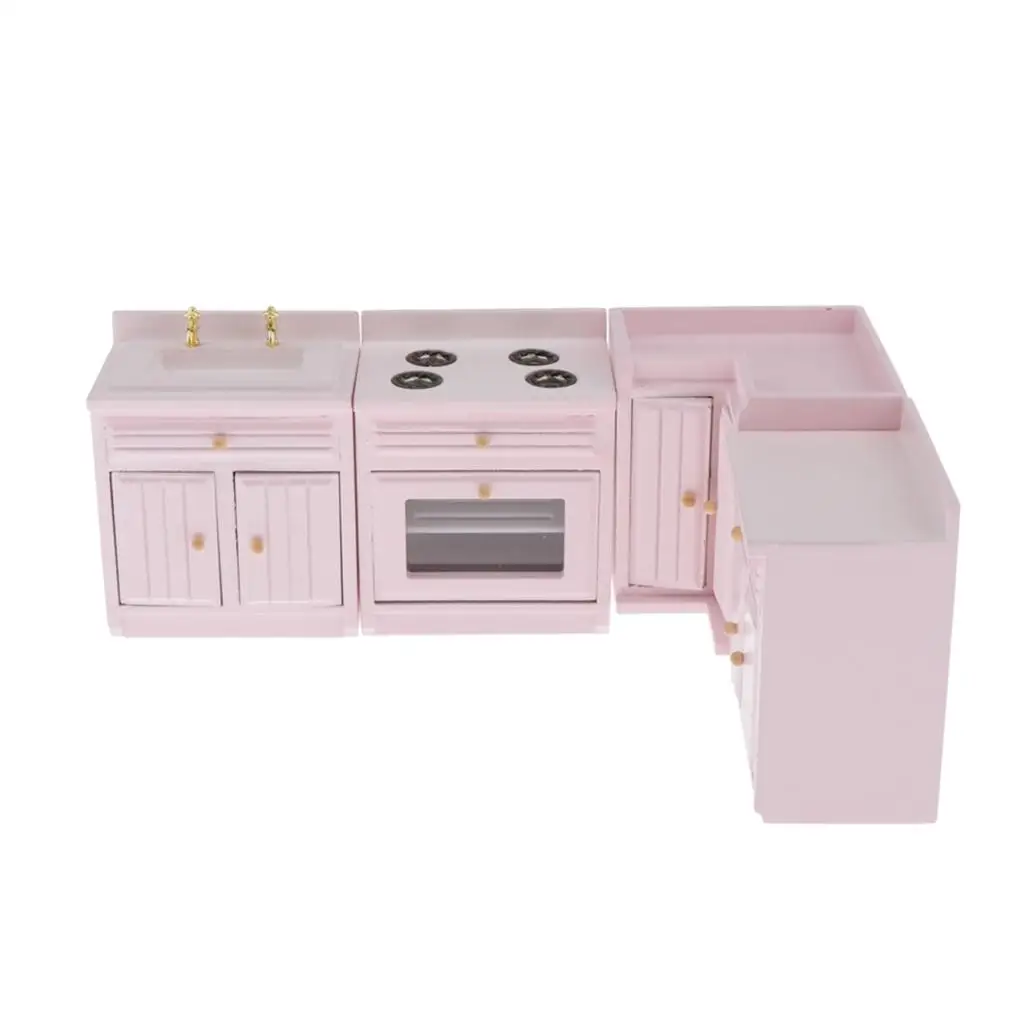 

Dollhouse Miniature chen Furniture Cabinet Stove Sink Set 1:12 Scale Model, Doll House Furnishings and Pretend Play Toy