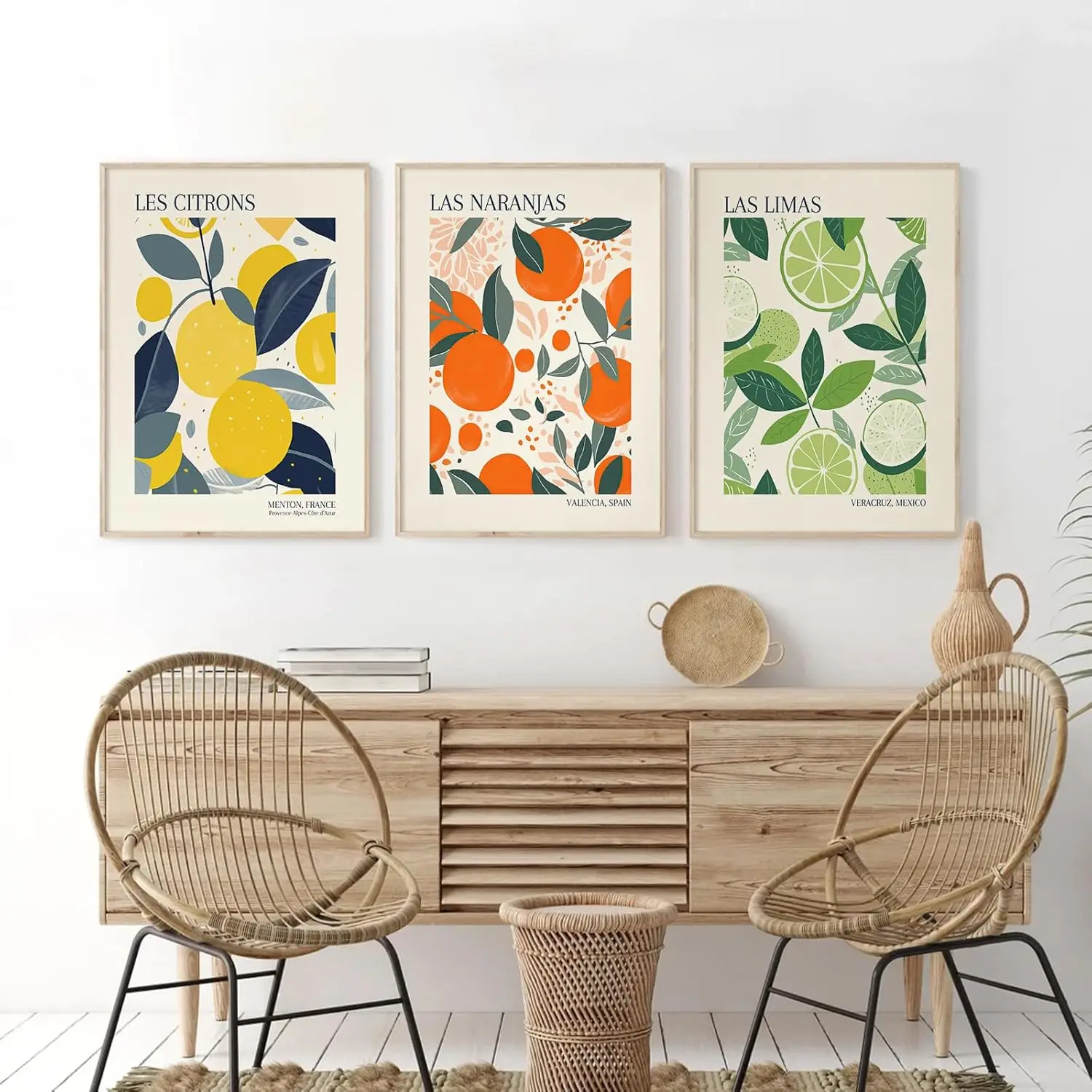 3Pcs/Set Wall Art Decorative Kitchen Lemon Picture Fruit Plant Print Poster Orange Green Canvas Kitchen Art Restaurant Kitchen
