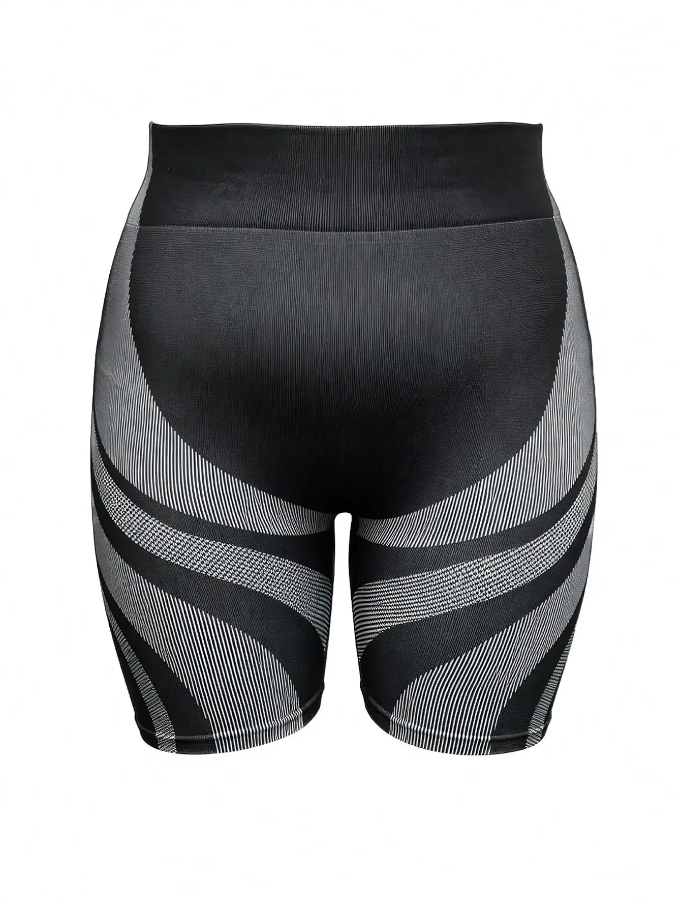 Plus Size Women High Waist Seamless Gym Shorts, Grey Black Color Block Butt Lifting, High Stretch, Yoga Running Biking, Summer