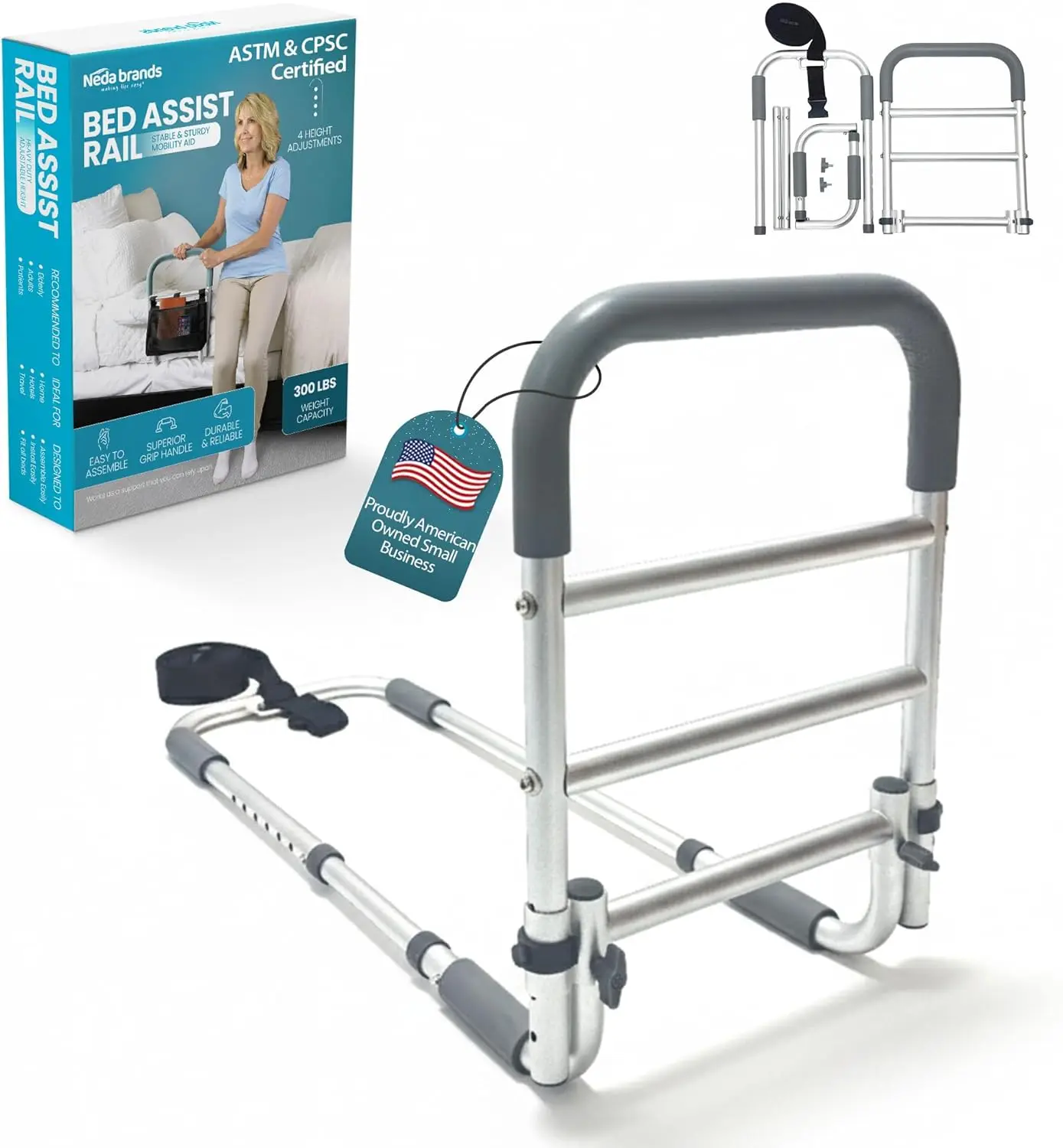 

Adjustable Bed Rails for Elderly Adults - Safety Support Rail, Portable Folding Design Fits All Bed Sizes, ASTM & CPSC Certified