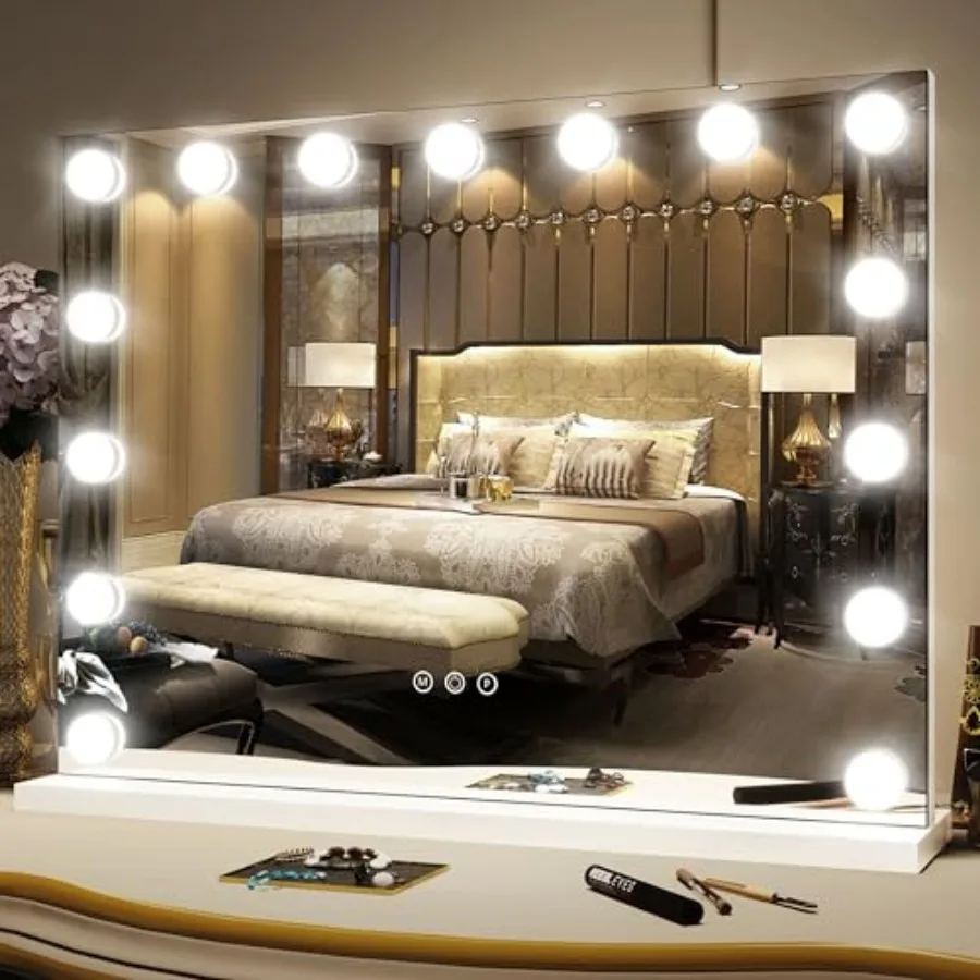 Hollywood Vanity Mirror with Lights 23x18Large Lighted Mirror Makeup Mirror with 15 Dimmable LED Bulbs 3-Color Lighting