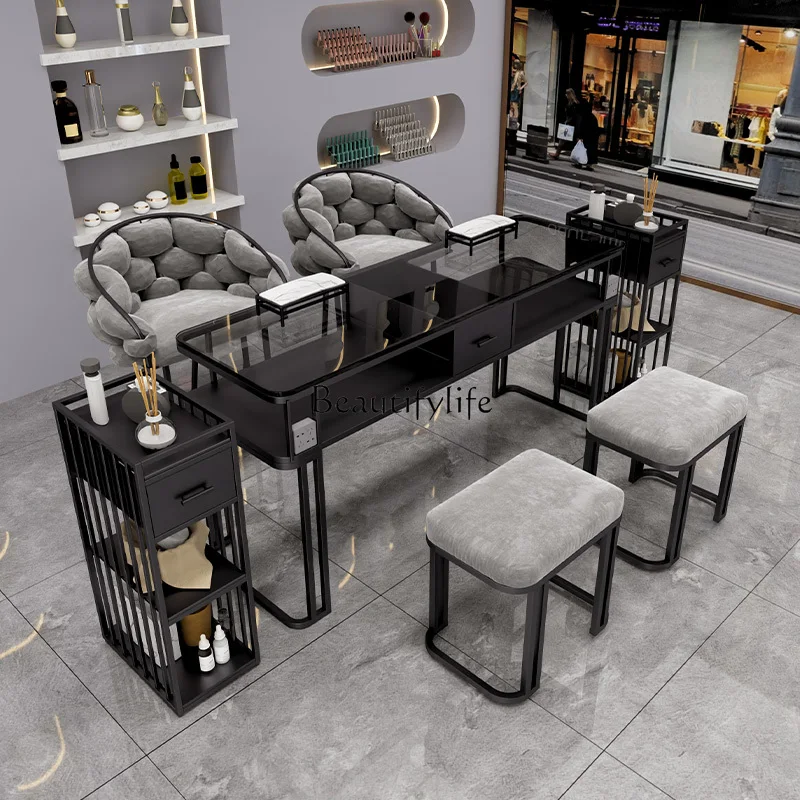 유리 상단 디자인 네일 테이블 다기능 전문 클래식 유행 네일 테이블 스토리지 간단한 메사 매니큐어 가구