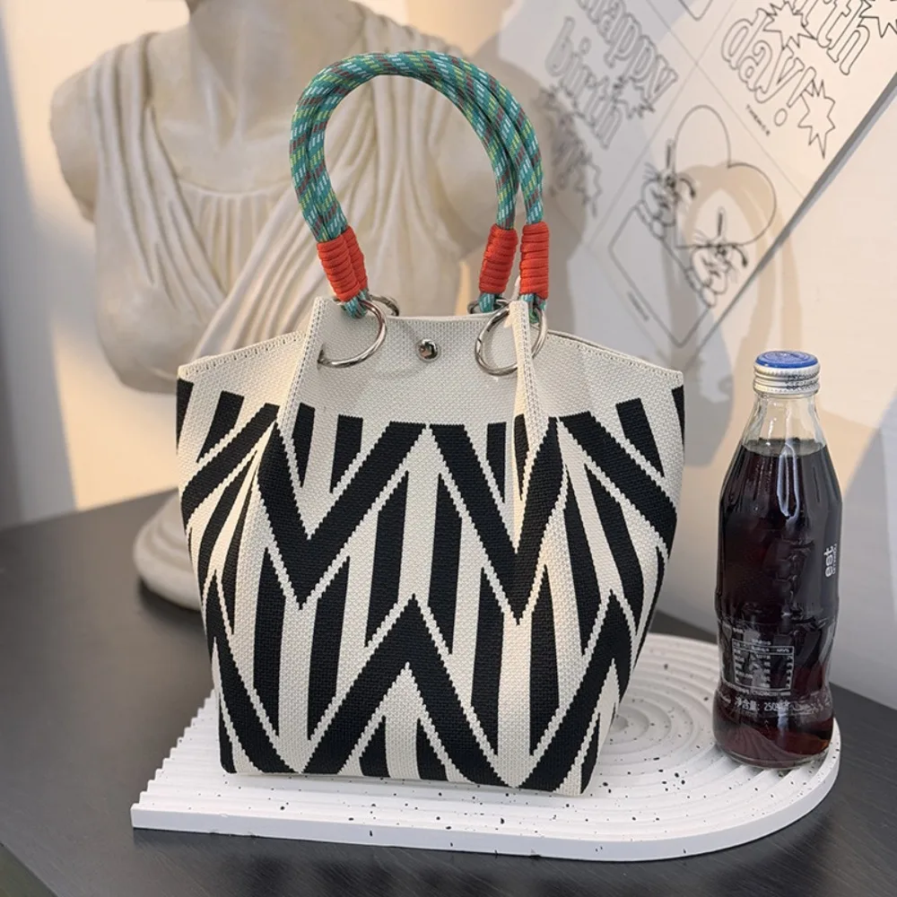 

Модная вязаная сумка-ведро для отдыха с креативным узором, сумка на запястье, портативная универсальная сумка для женщин и девочек