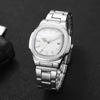 Luxury Men Business Watches Fashion Square Dial Stainless Steel Strap Quartz Watch with Calendar For Mens Clock(Without Box) 5