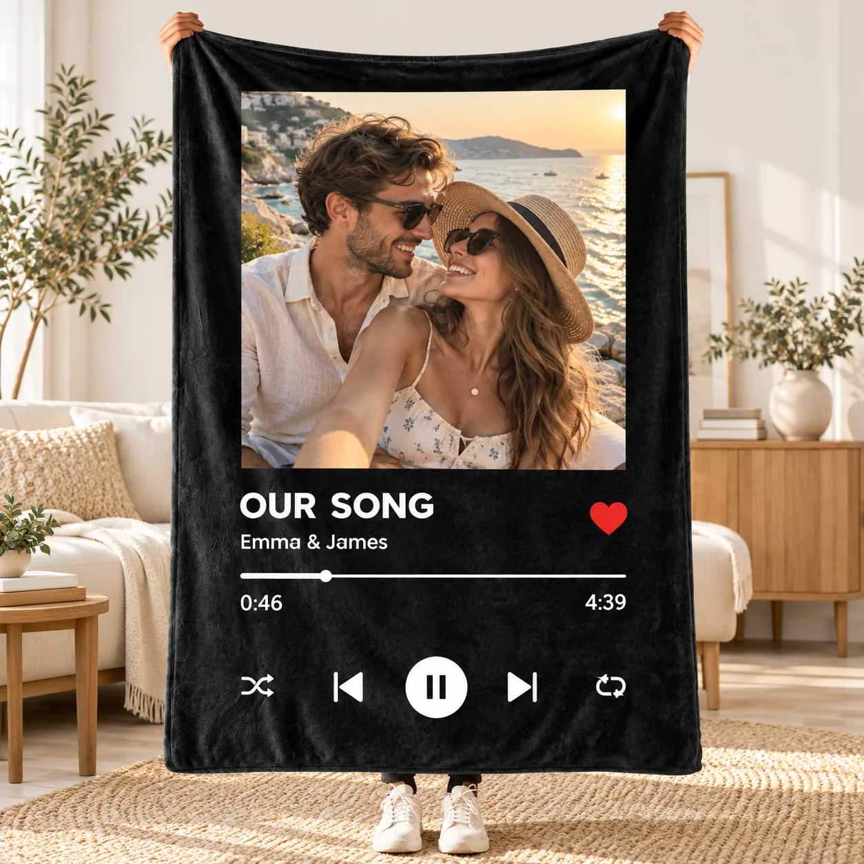 Custom Song Blanket, Personalized family Photo Soft Throw Blankets, Blanket with Your Favorite Song, Gift for Mom, Dad, Couple,