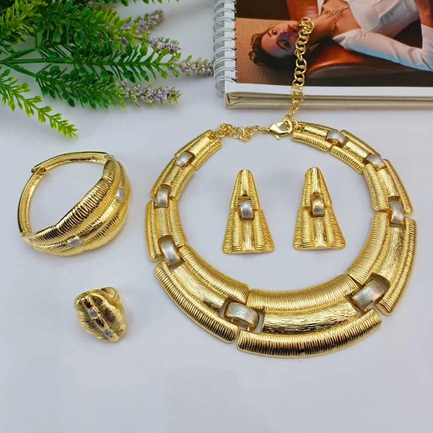 EMMA قلادة للنساء أحدث مجوهرات الأزياء الأفريقية الزفاف مأدبة هدية الملكة اكسسوارات كبيرة سوار خاتم مجموعة المصوغات