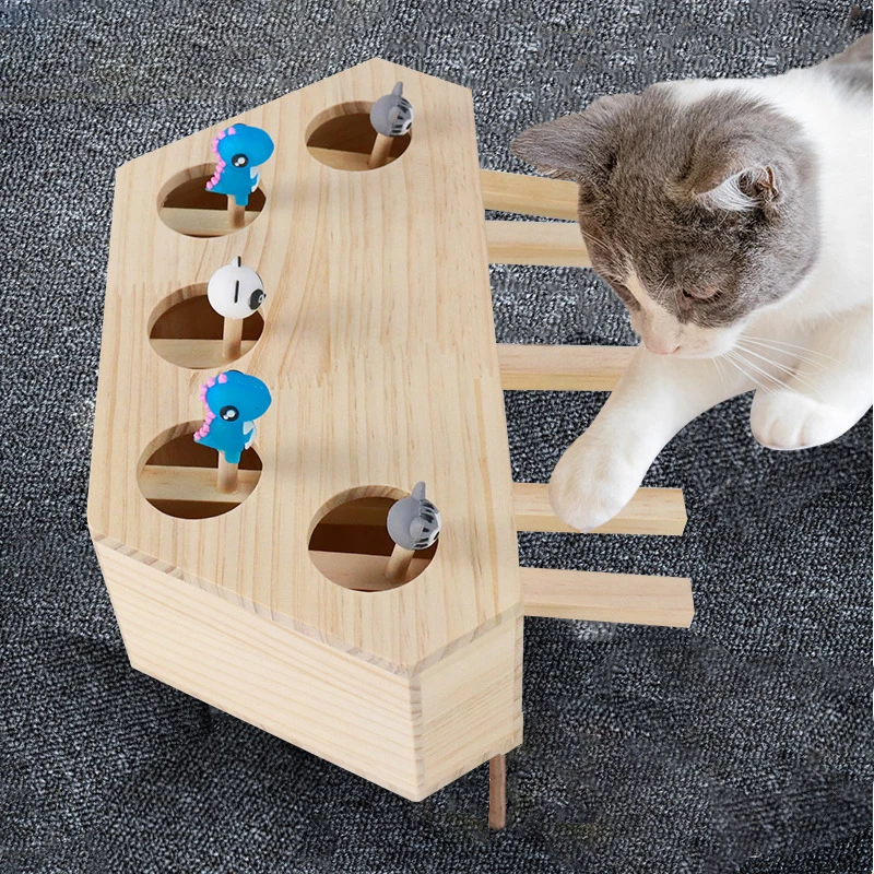 Wooden Whack-a-mole Game Toy Cat Dog Toy Playing With Kitten Interactive Plaything Cat Tease Toys Gift