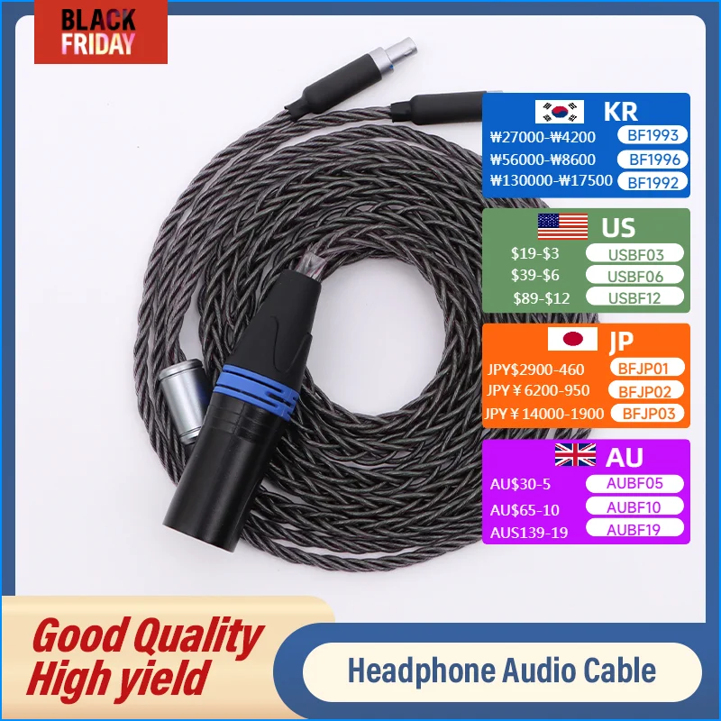 ivipQ-207 Imported From Japan High Purity 7N OCC+Alloy Copper Headphone Replacement Cable For HD650 HD800 4PIN XLR Dan Clark