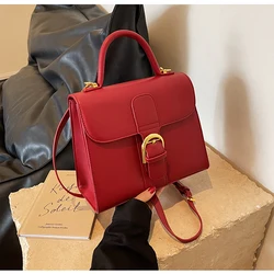 Red Simple Solid Handbag Female 2024 New Temperament Bridal Wedding Pack Large Capacity High Quality PU Leather Crossbody Bags