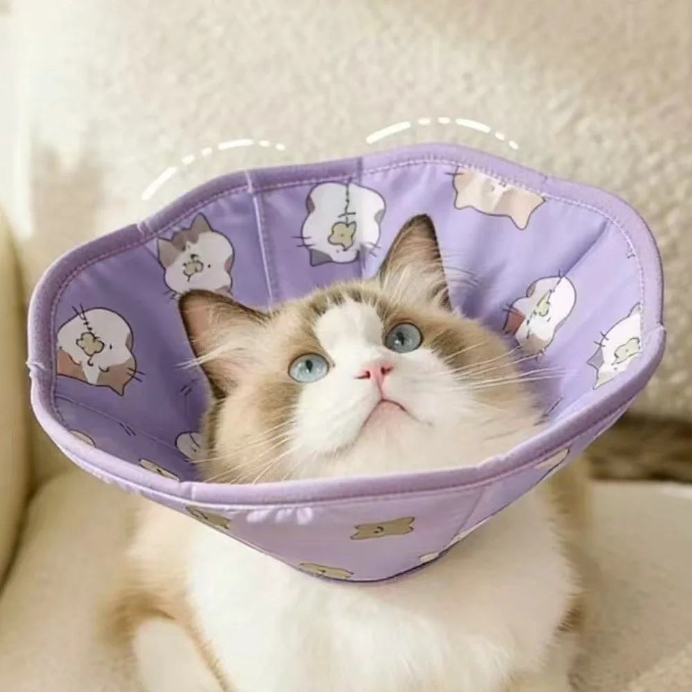 Adjustable Pet Elizabeth Collar Breathable Soft Pet Recovery Cone Waterproof Cartoon Pattern Cat Protection Collar