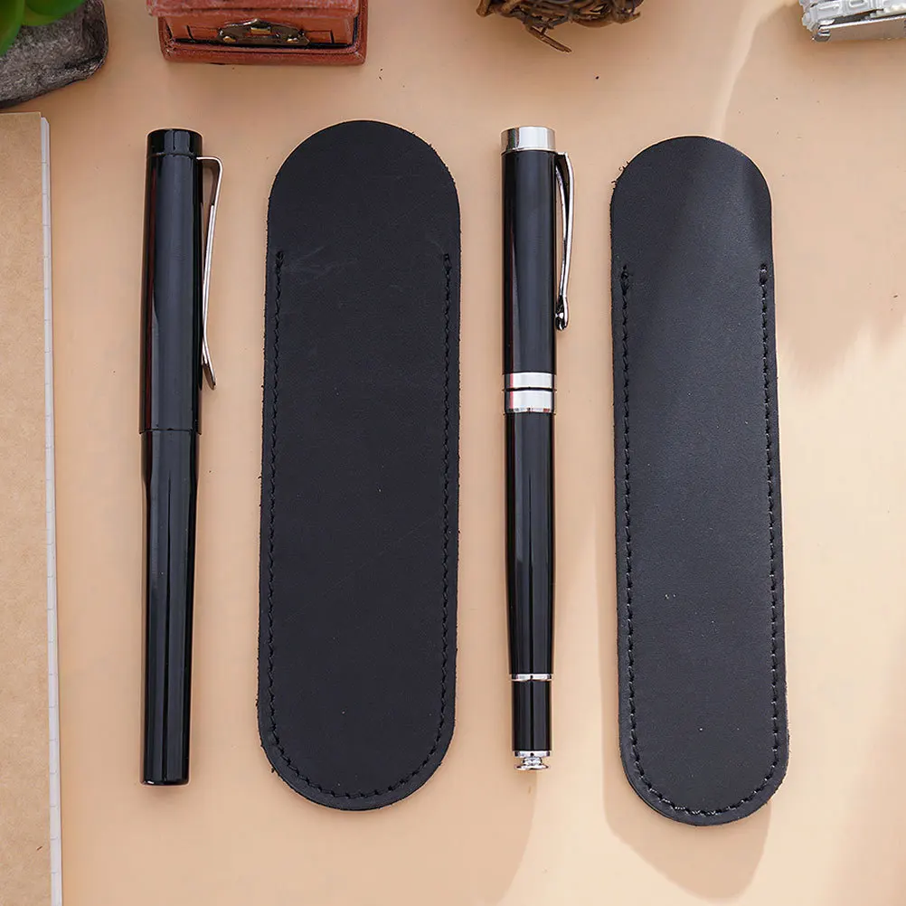 

Pen Case Premium Genuine Hand Stitched Retro Design Pen Pouch For Fountain Ballpoint Pencil Black Small Size