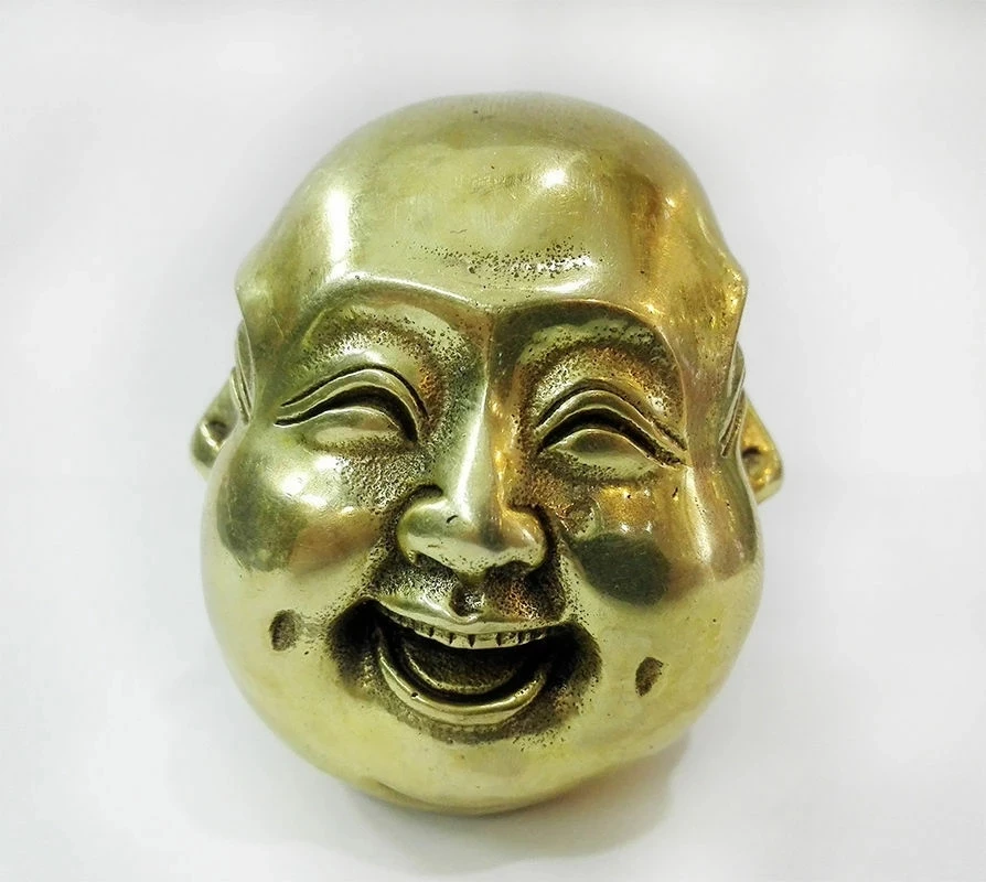 2PC Old Gold Color 4 faces buddha head statue Figures 6cm