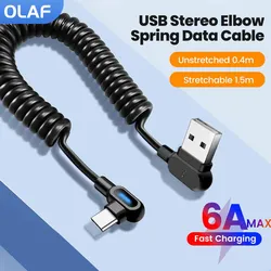 Dual Elbow Type C Cable 6A Fast Charge Short Spring Data Cable For Samsung Xiaomi Retractable USB To Lightning Cable For iPhone