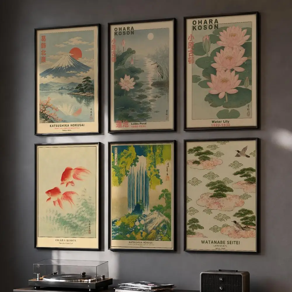 H-Hokusai Ohara Koson Japanese Poster HD Wall Art Wall Stickers Home Living Room Bedroom Bar Office Decor Prints