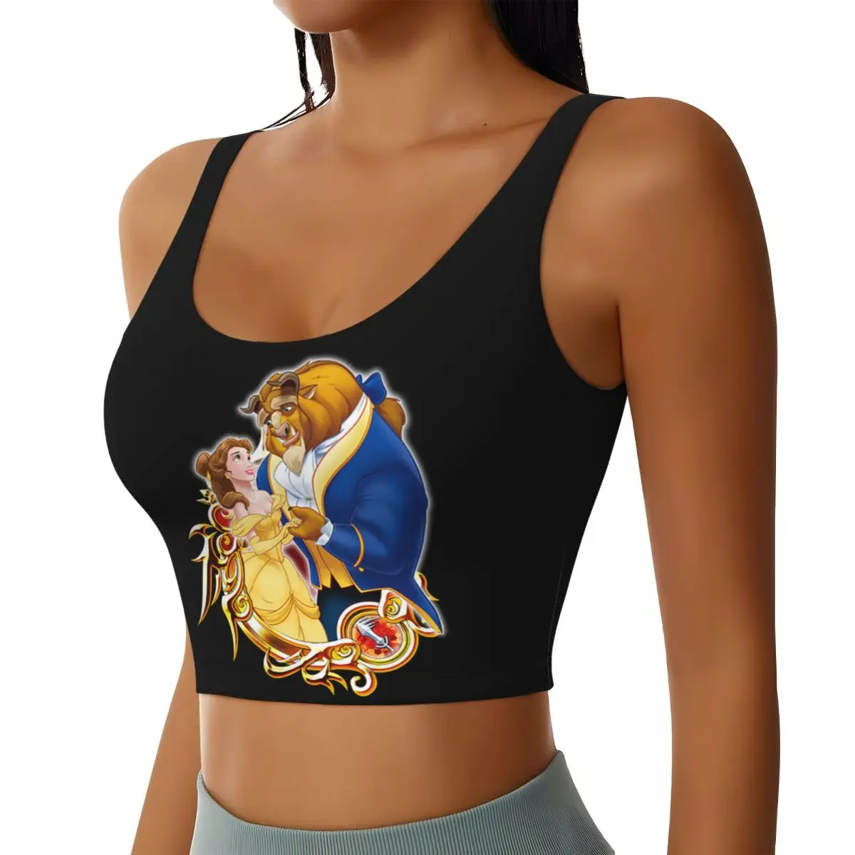 Custom High Impact Beauty And The Beast Hold Hands Sports Bra Women Gym Workout Yoga Crop Top