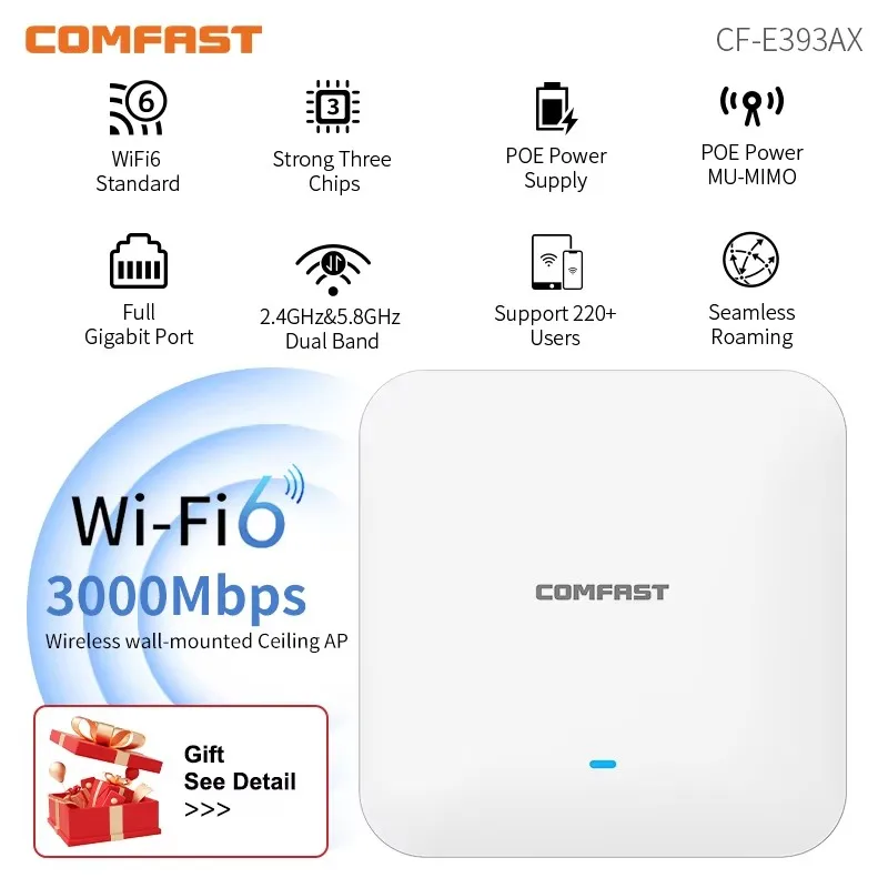 WiFi6 High Power Ceiling AP AX3000 Gigabit Wireless Cover Access Point Router 2.4G 5Ghz 802.11AX Wi-Fi POE MU-MIMO CF-E393AX