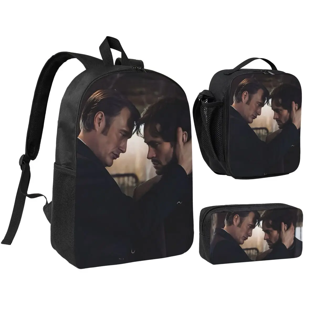 

Hannibal X Will Graham Decoration Horror Movie Backpack BookBag School Bag Shoulder Bags 3ps Insulated Lunch Bag Pencil Case