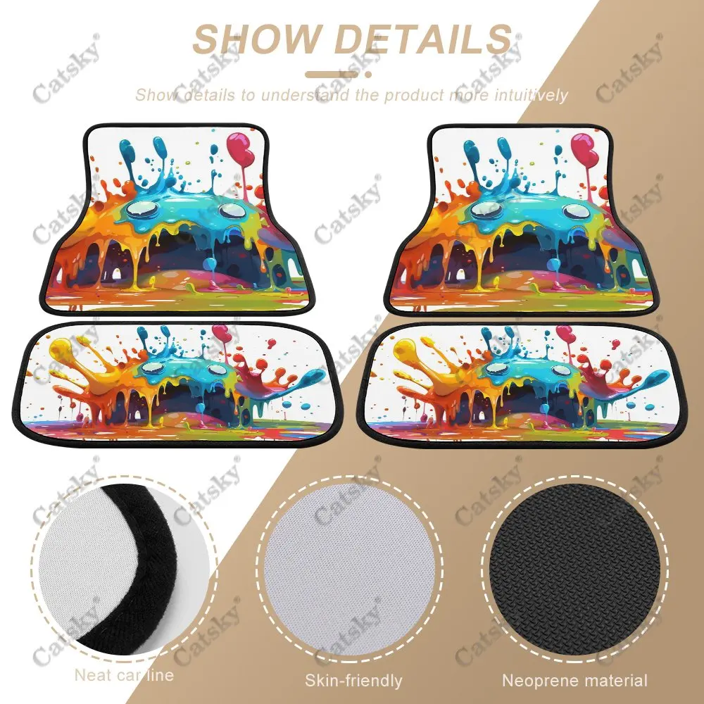 Colorful Cartoon Splash Car Floor Mats 4-piece Front Rear Carpet Stain-resistant Complete Set Suitable for SUV Truck Interior