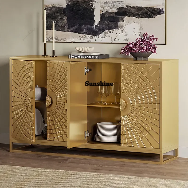 

American light luxury solid wood dining side cabinet, living room against the wall floor locker FT