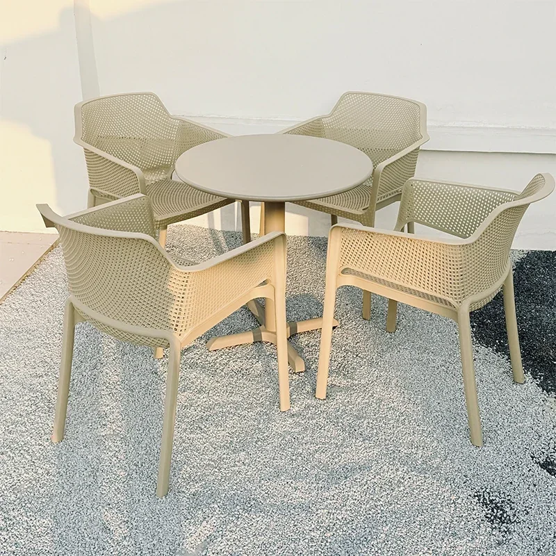 

Outdoor carbon steel small round table chair combination leisure plastic negotiation balcony dining table milk tea shop outdoor