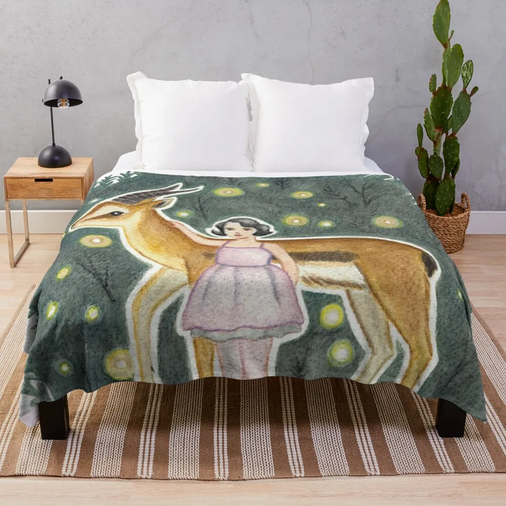 

Girl and Gazelle Throw Blanket wednesday Summer Beddings fluffy Blankets