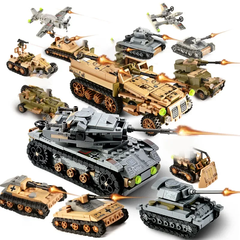 New MIlitary Battle Empires Tank Aircraft Car Building Blocks Set 8IN2 German Weapon Creative Army WW2 Soldiers Kids Toys