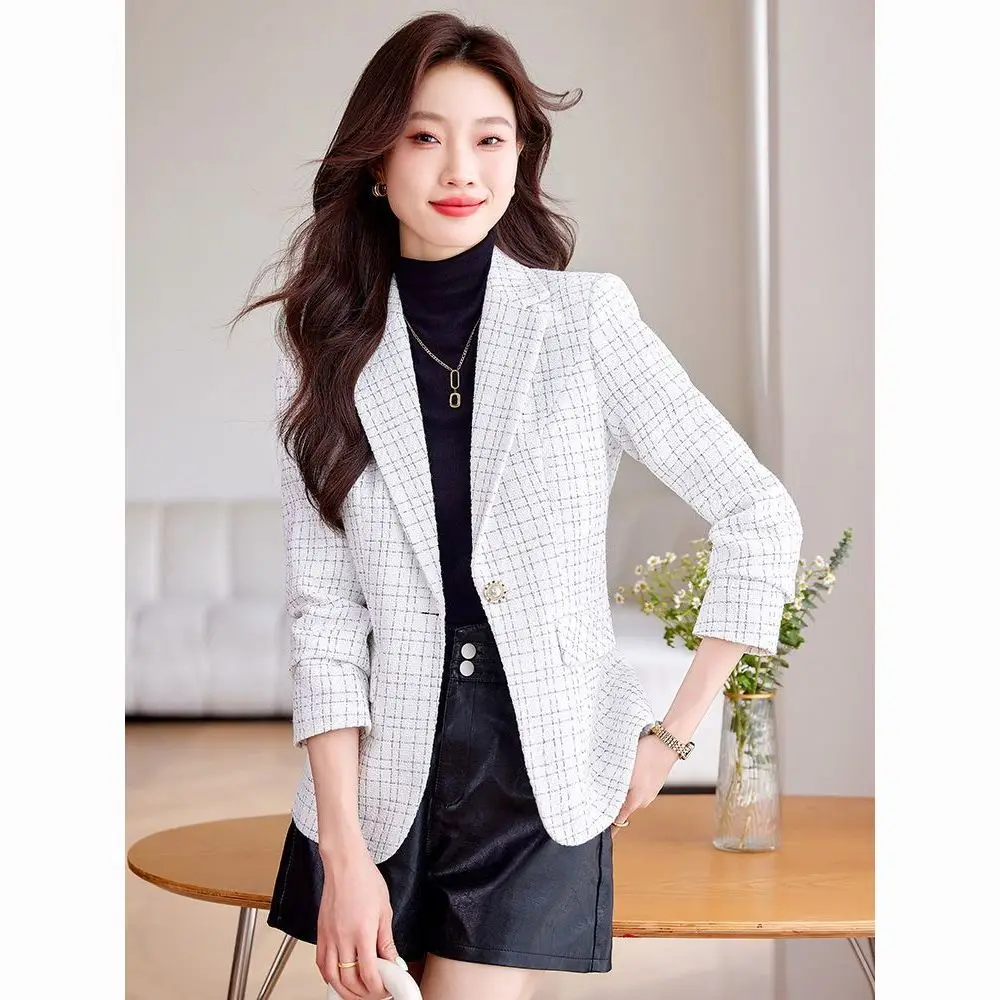 

Новинка 2024, белый клетчатый костюм-джат для женщин, осень-зима, высокая мода, элегантный топ в клетку в западном стиле