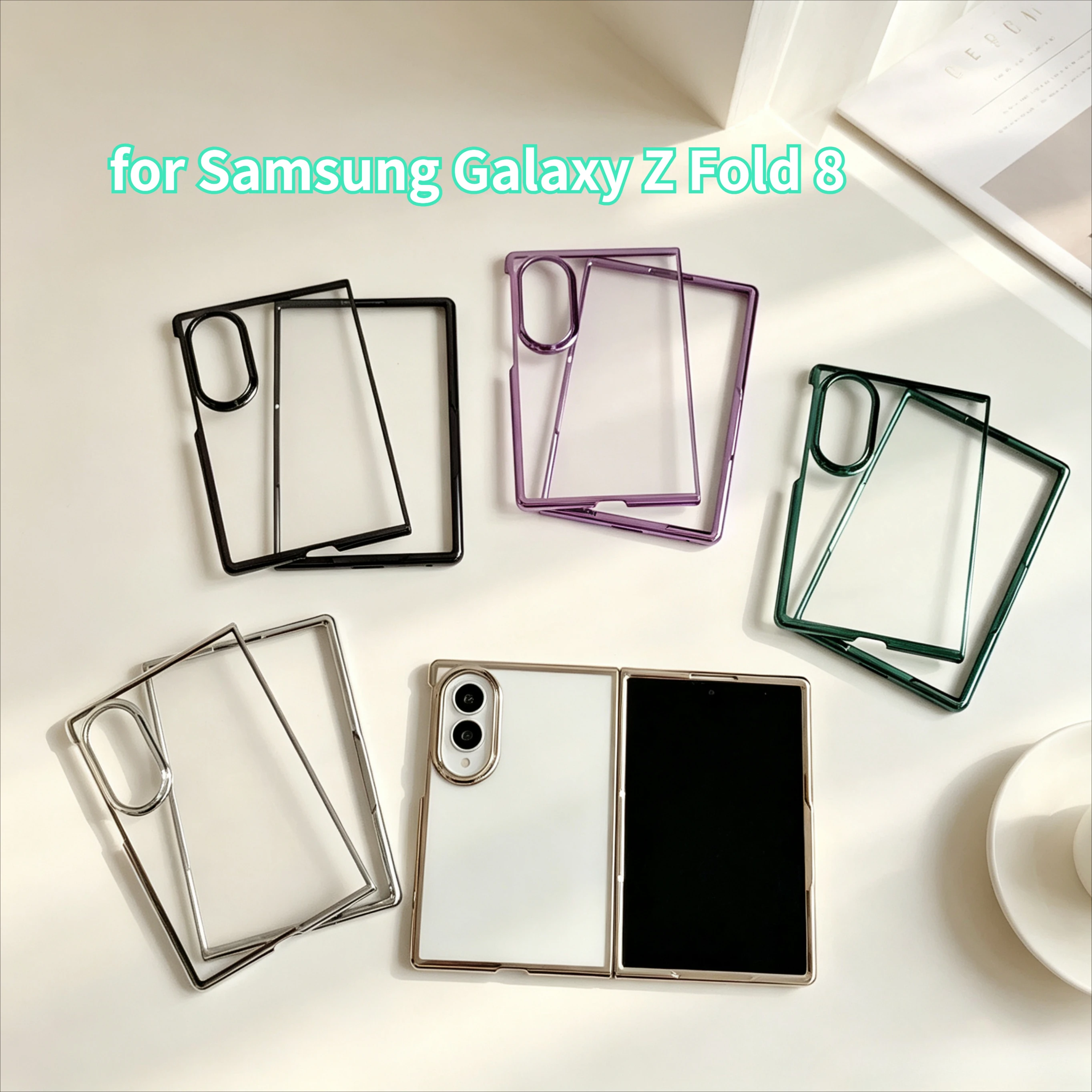 Luxury Color Plating Transparent Flip Case for Samsung Galaxy Z Fold 8 Skin Feel PC Shockproof Raised Camera Bezel Protect Cover