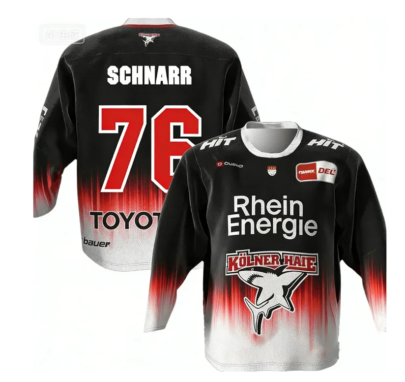 Kölner Haie MacLeod #89 Russell 2026 DEL Germany Hockey Jersey 3D Print O-Neck Long Sleeve T-Shirt Sport Adult Casual KID Unisex
