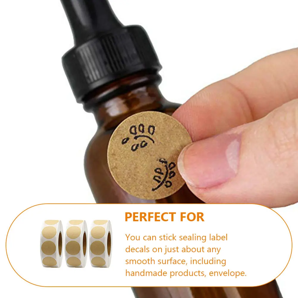 3 Rolls Small Round Label Stickers Kraft Paper Self-Adhesive Writable Sealing Labels for Handmade Products Gift Wrap Bars view 2