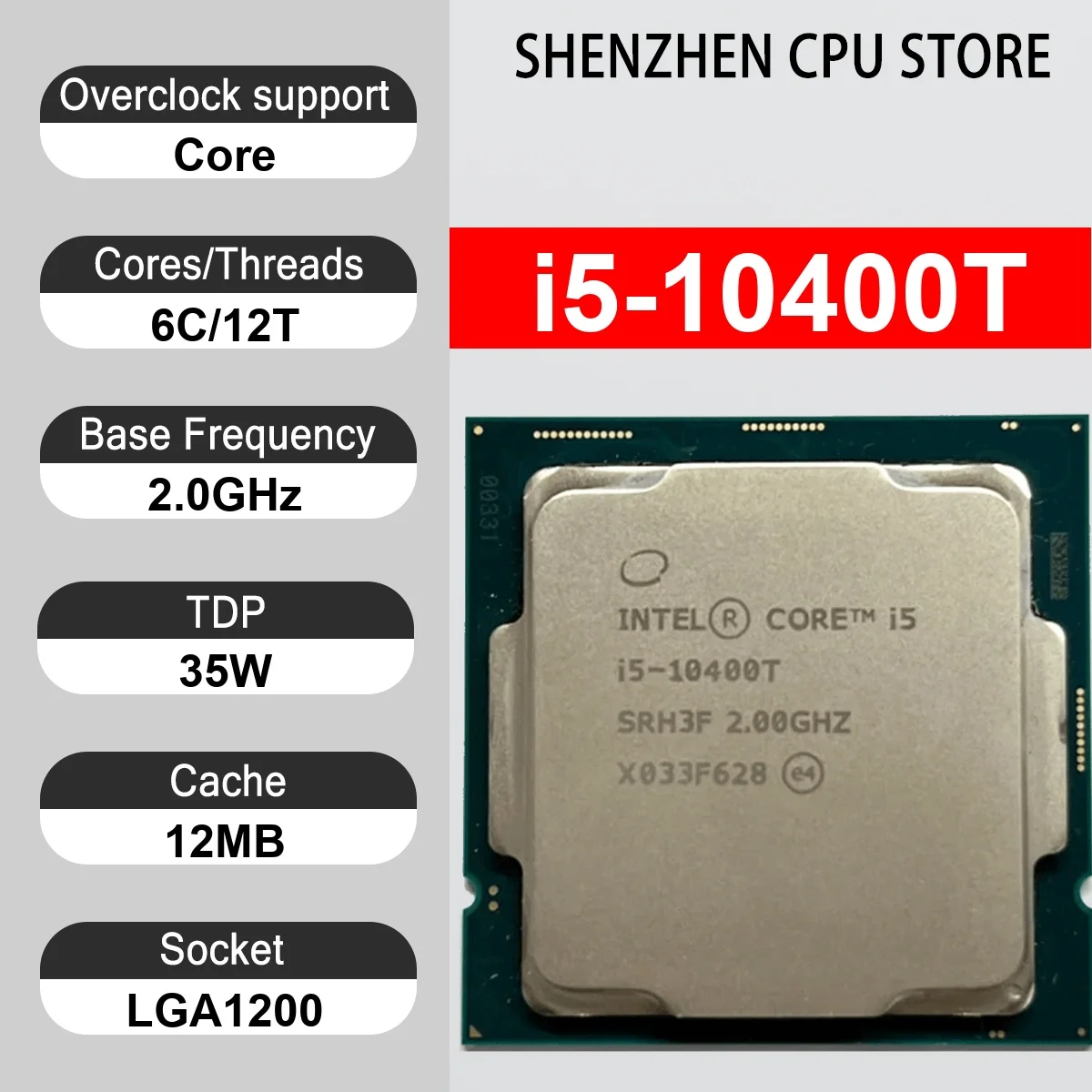 Intel Core i5-10400T 6 Core 12 Thread 2.00GHz 35W 12MB Cache 14nm LGA1200 SRH3F DDR4-2666 MHz Comet Lake UHD Graphics 630