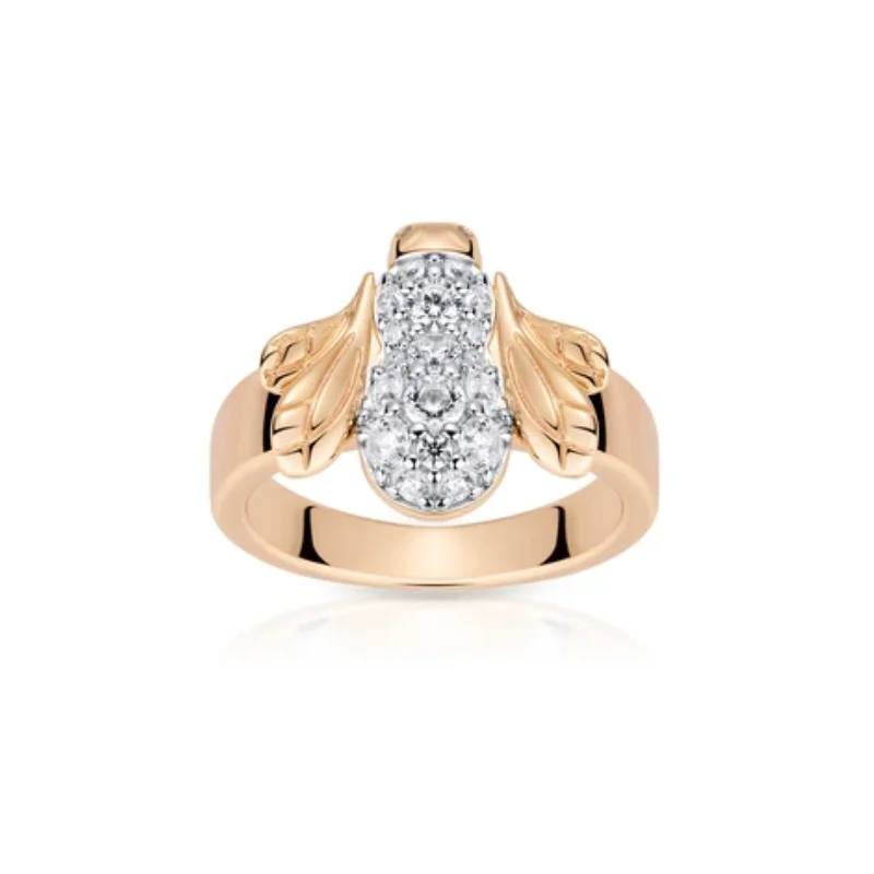

BELLUX 925 Silver Synthetic Zircon Ring Champagne Gold White Full Diamond Bee Cute Fashion Ring