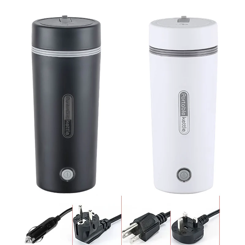 Portable Electric Heating Bottle 12V 24V 110V 220V Travel Car Truck Workplace Boil Water Cup Stainless Steel Heated Kettle 350ml