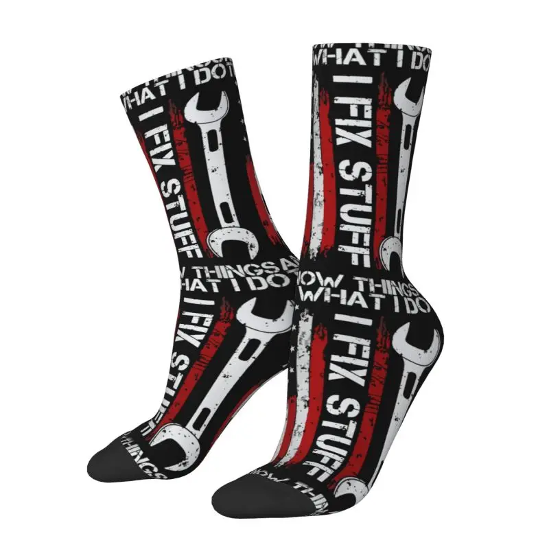 Custom Fashion I Fix Stuff Socks Women Men Warm 3D Printing Mechanic Engineer Gift Football Sports Crew Socks