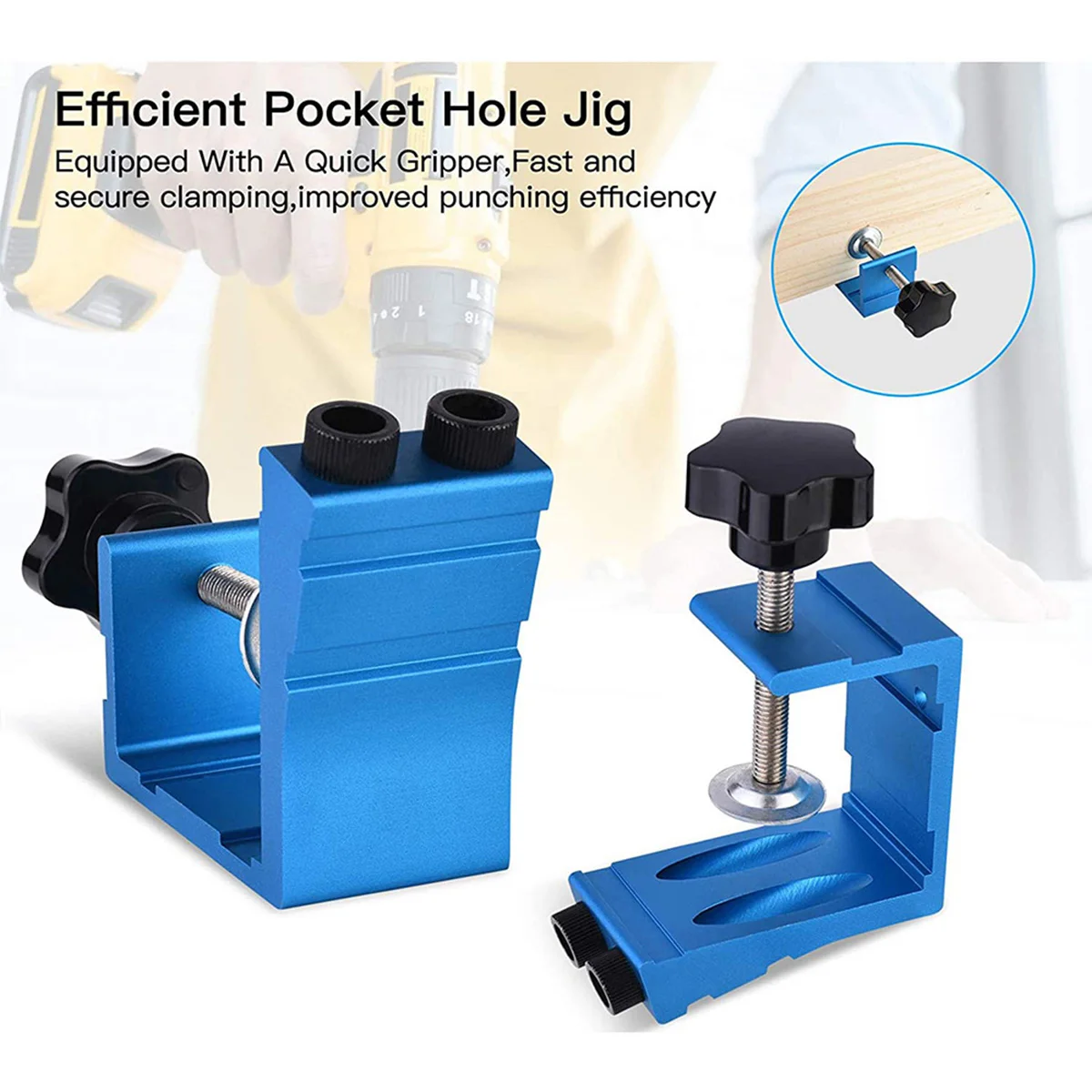 46Pcs Pocket Hole Jig Kit Adjustable Woodworking Pocket Hole Jig System Aluminum Pocket Hole Drilling Guide Jig Set with Drill Bit Wooden Plugs Screws Complete Wood Joinery Carpentry Tool Kit for Furniture DIY Projects