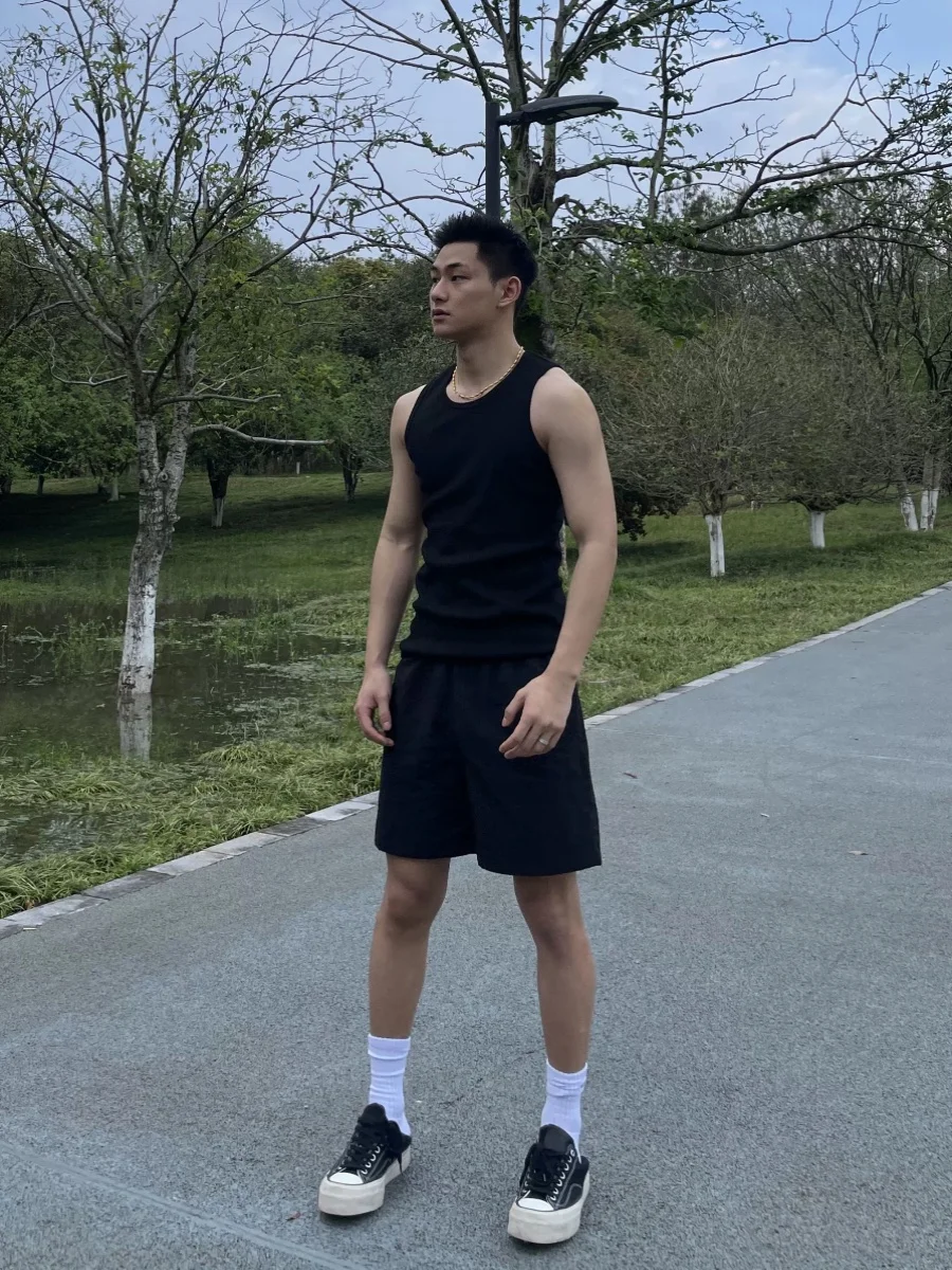 

American Sle Four-Quarter orts, повседневные летние брюки Bla, простые свободные спортивные дышащие модные брюки холодного цвета