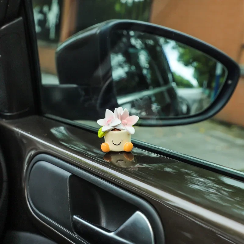 NEW Cute Cartoon Flower Pot Car Dashboard Ornament,Car Interior Center Console Small Resin Car Interior Accessories