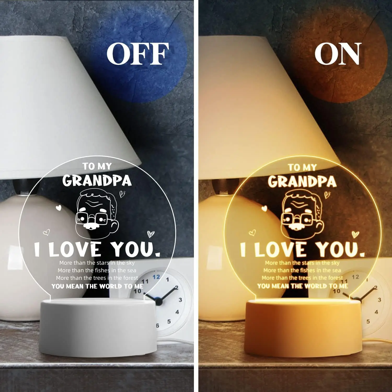 New Round Shape 3D Love Text Night Illusion Lamp For Grandpa Gift Acrylic Light