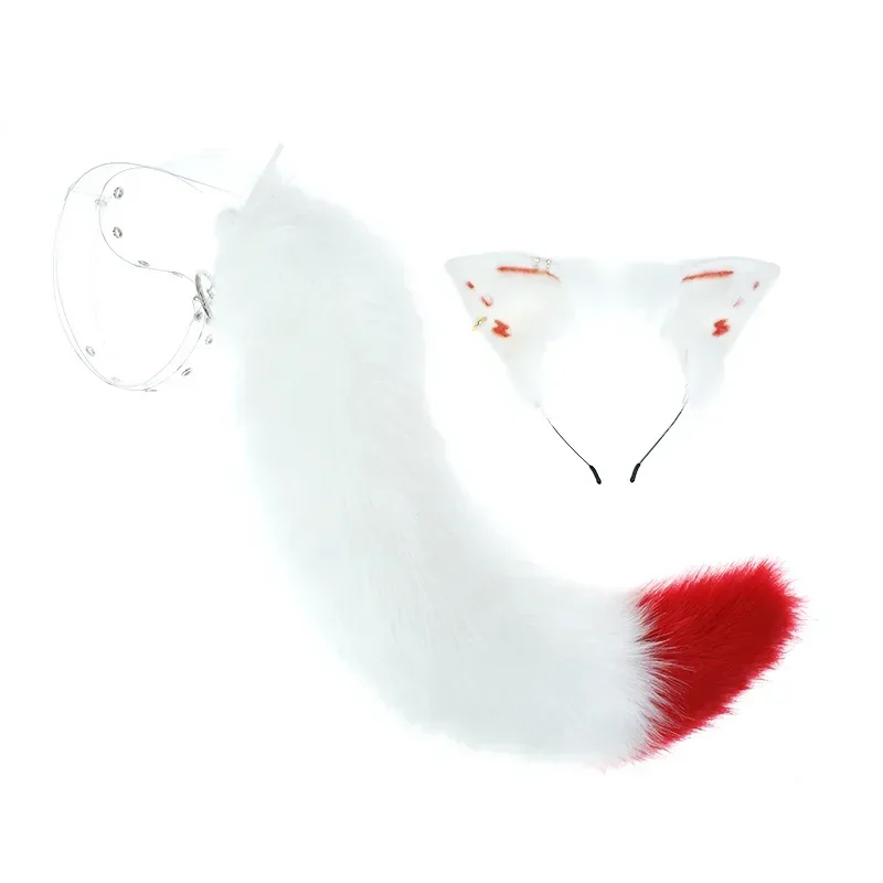 New Plush White Fox Anime Beast Ear and Tail Wolf Ear Cat Ear Headdress Headband Hand Made COSPLAY LOL Fox Ears Hair Accessories