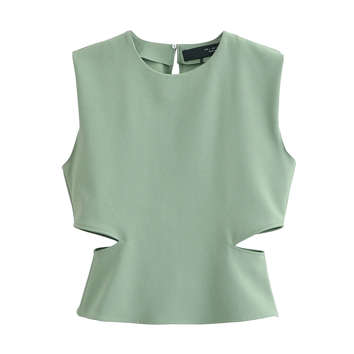 Tangada 2024 Summer Women Green Cut-out Blouses Sleeveless Female Crop Shirts Tops 6P051