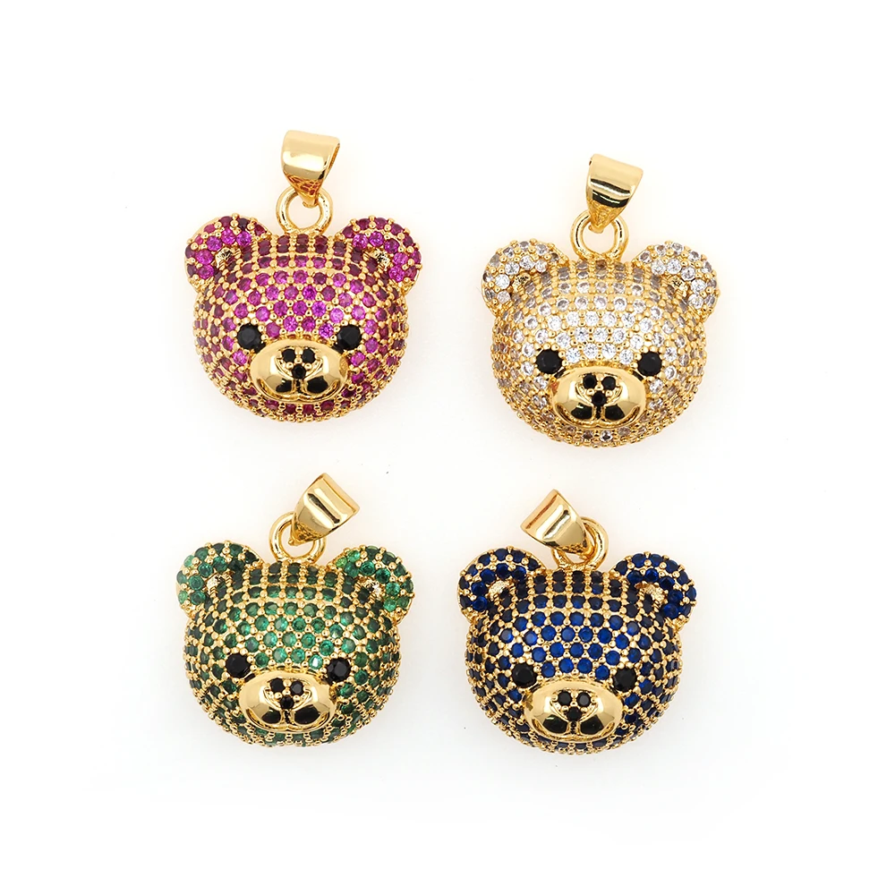 Rainbow Cute Cartoon Bear Big Size Pendant Necklace CZ Cubic Zirconia Copper Gold Plated Jewelry Accessories For Lovers Gifts