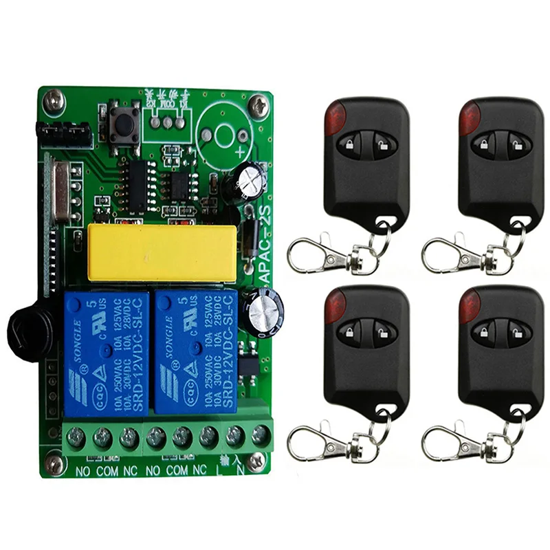 

Wireless Switch AC 220V 2CH 10A Relay Module and 433MHz Rf Transmitter Remote Control Garage,Curtain Motor,Light,Home appliance