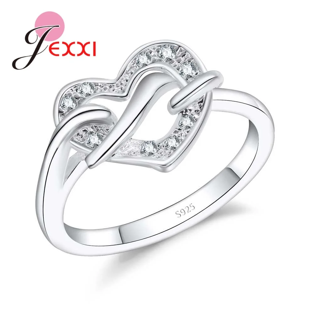 Romantic Women New Year Valentine Day Jewelry Gift Fine 925 Sterling Silver  Heart Rings for Wedding Bridal Hot Hollow Anel