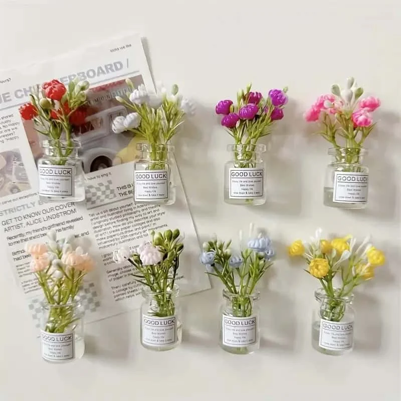 8pcs Mini Small Vase Magnets Cute Mini Refrigerator Magnets 3D Vase Fun Refrigerator Accessories Kitchen Decoration Holiday Gift