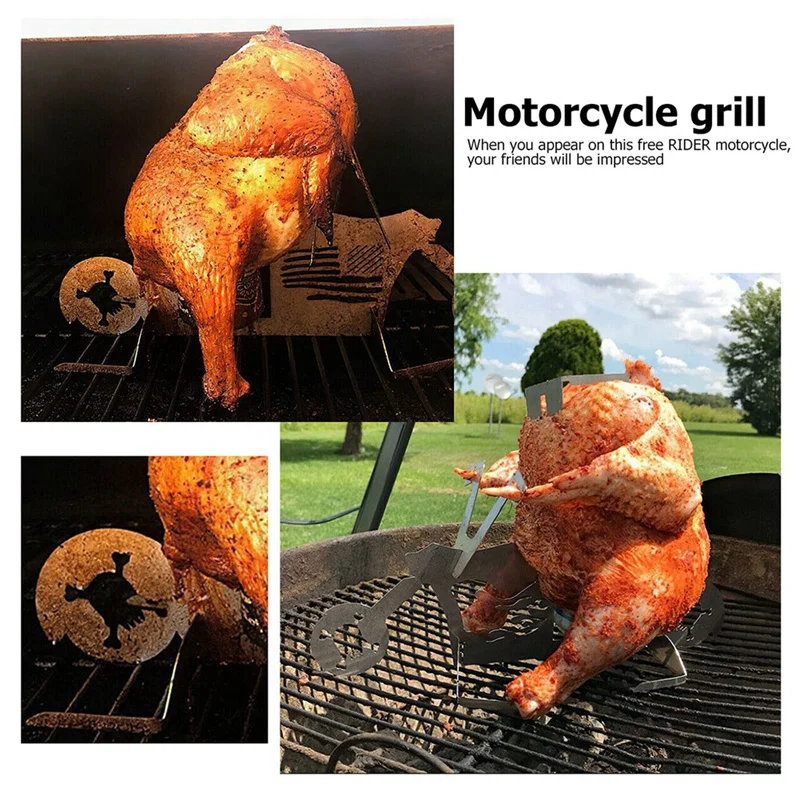 Camping Barbecue Supplies Chicken Stand Portable Beer Motorcycle Stainless Steel BBQ Oven Grill Rack