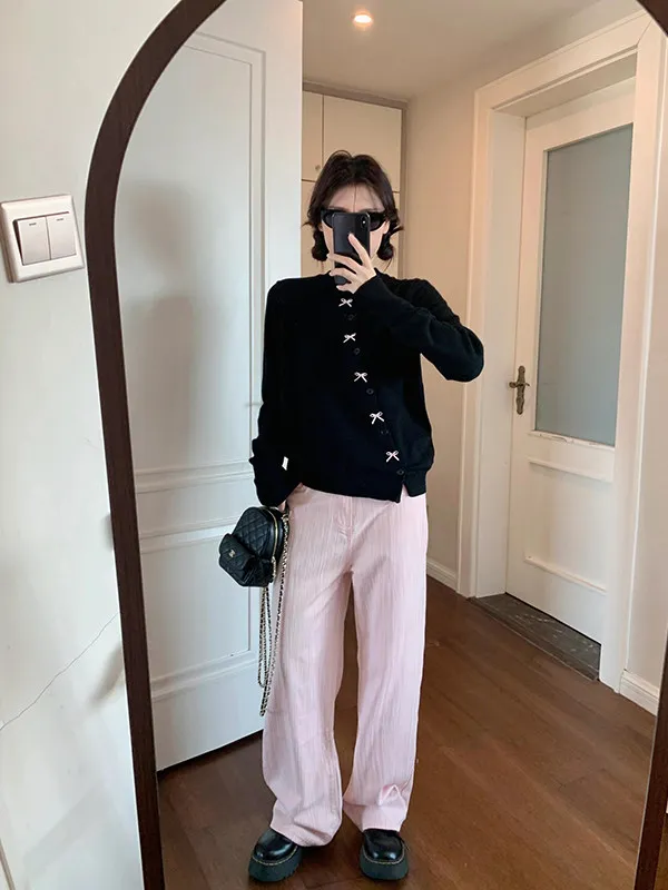 كارديجان نسائي شتوي محبوك بتصميم عقدة كورية، سترة أنيقة راقية للارتداء الداخلي