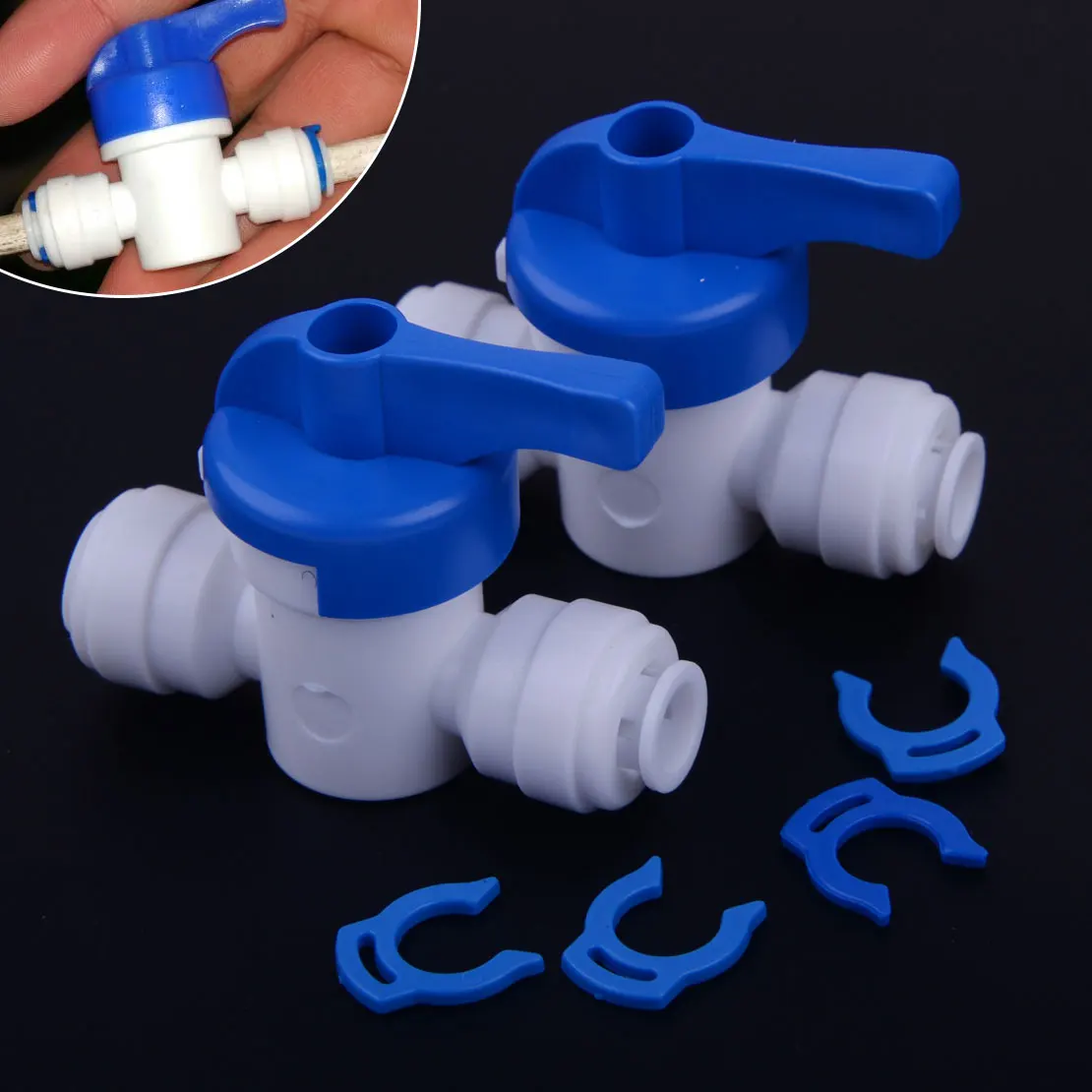 

LETAOSK 2PCS Thread Ball 1/4 inch Valve Inline Tap Quick Connect Push with E-clip for RO Water Reverse Osmosis System