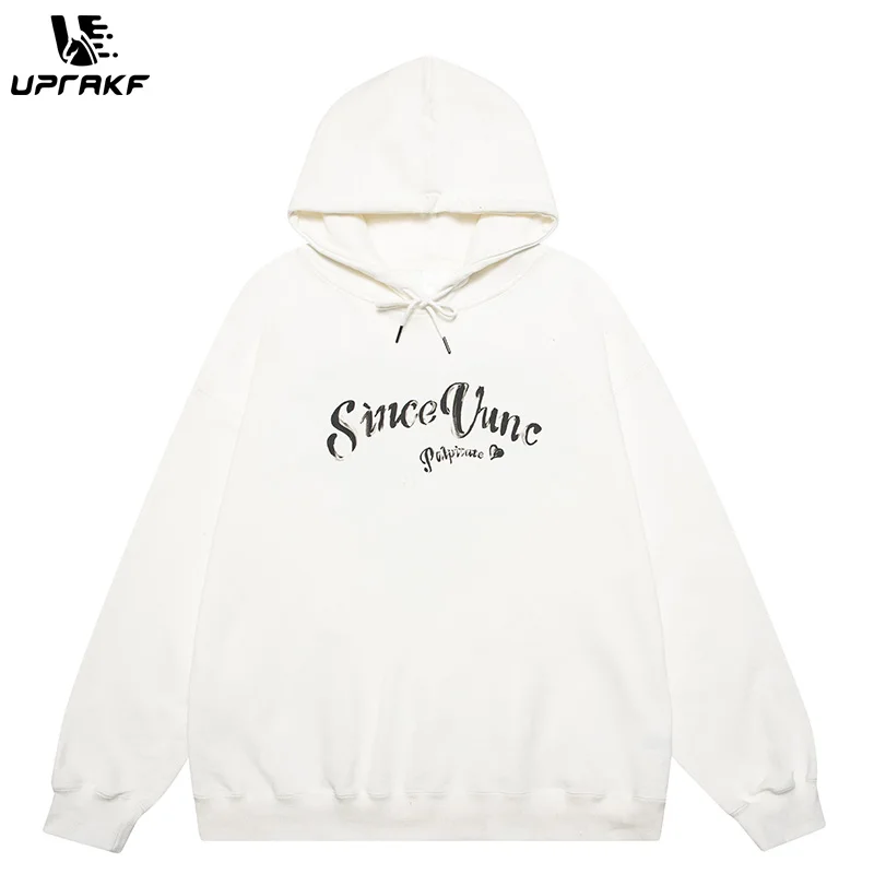 UPRAKF Letter Print Hoodie Oversize Autumn Pullovers Casual Fashion Long Sleeve Streetwear Tops Streetwear Simple Design